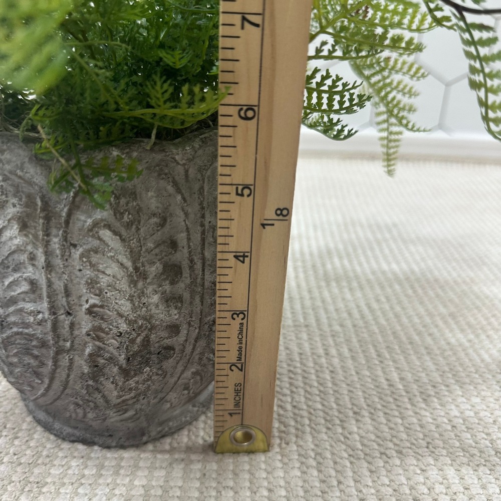 Artificial Fern Plant in Grey Embossed Rustic Stone Pot Home Decor 13in - Picture 5 of 5